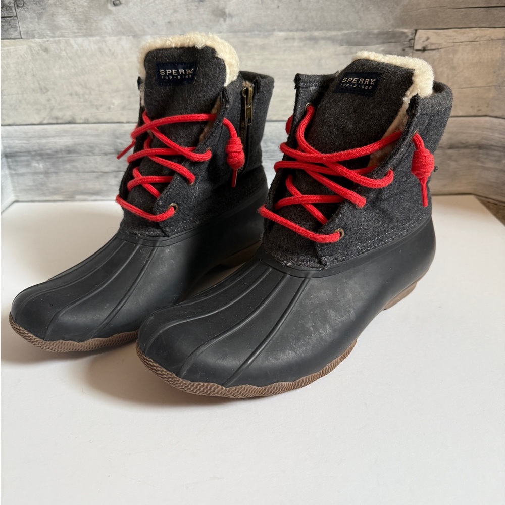 Sperry Gray and Red Lace Boots